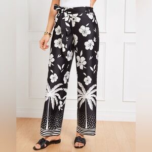 Talbots Tie Waist Wide Leg Pants Palm Beach Border Large Petite